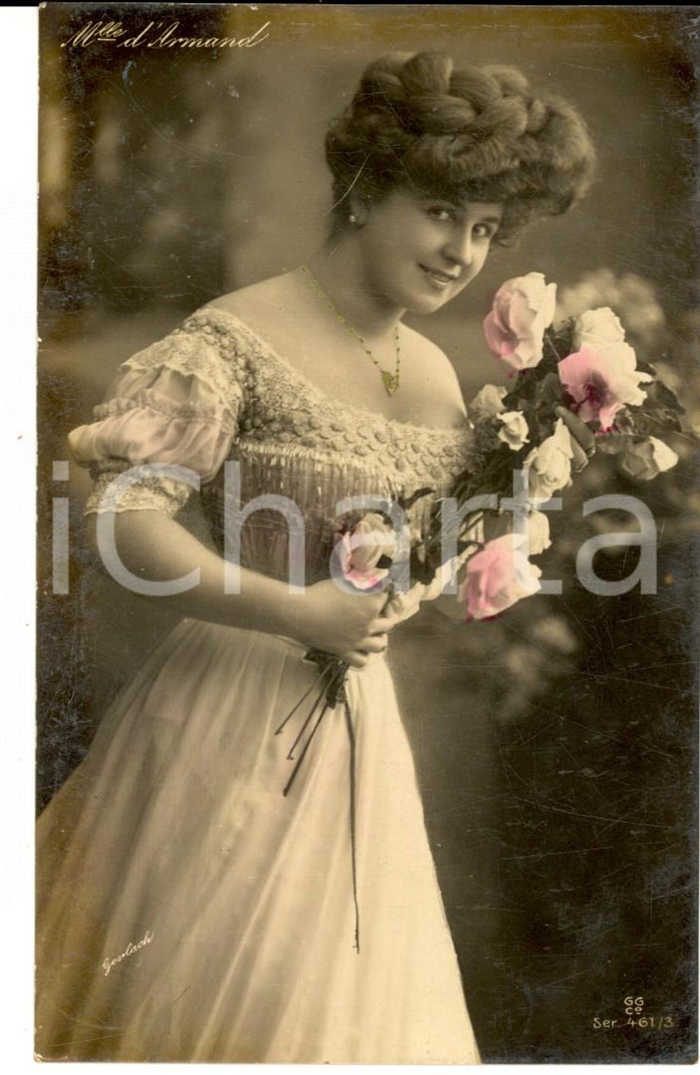 Cartolina originale da collezione 1908 THEATRE Actress Betty DARMAND  Portrait with flowers VINTAGE postcard FP 1
