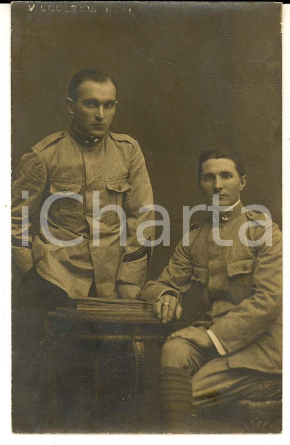 Fotografia d epoca originale 1920 ca REGIO ESERCITO ASTI Ritratto di due ufficiali  Foto Vittorio ECCLESIA 1
