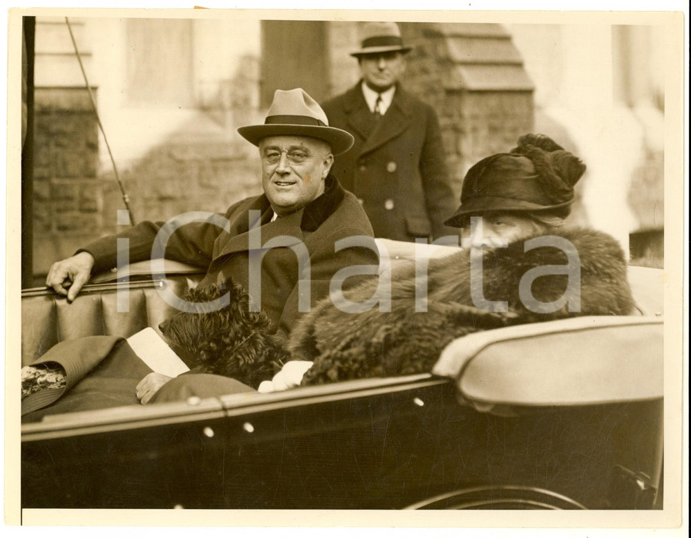 Fotografia d epoca originale 1933 WASHINGTON Franklin D. ROOSEVELT arriving to attend Christmas Day services 1