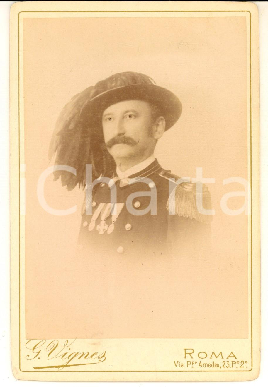 Fotografia d epoca originale 1880 ca ROMA Ritratto del bersagliere L. GOTTI  Foto G. VIGNES 11x16 dedica 1