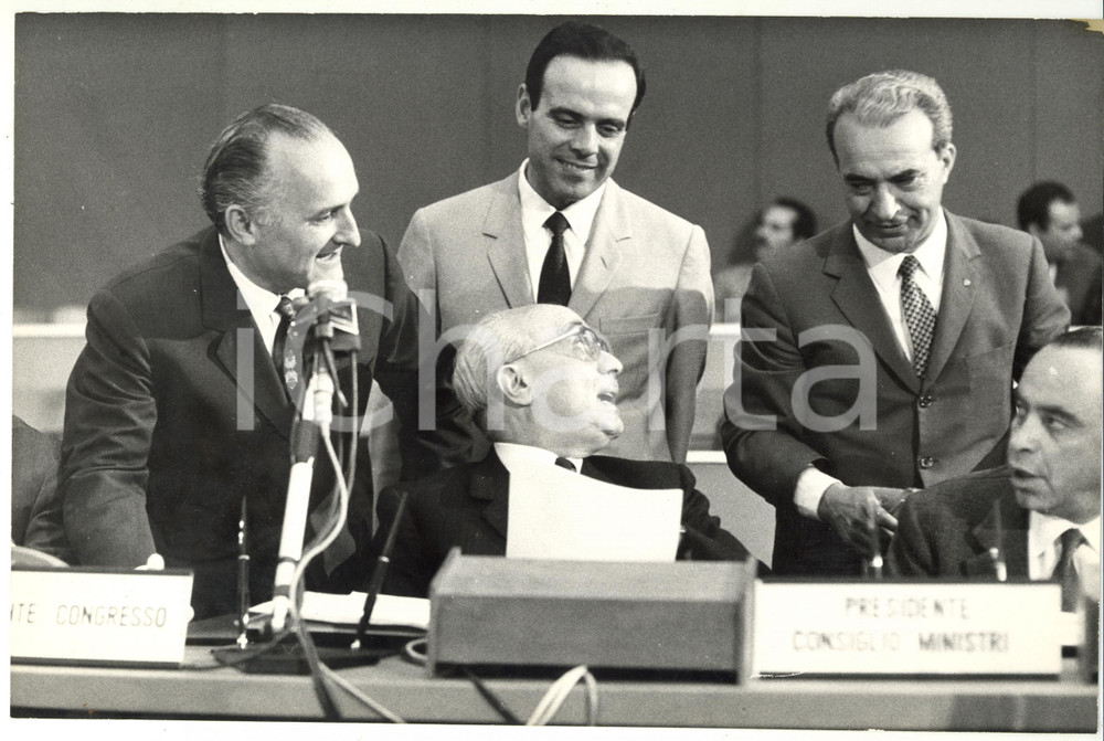 Fotografia d epoca originale 1969 ROMA XI Congresso Nazionale DC  Oscar Luigi SCALFARO e Amintore FANFANI 1