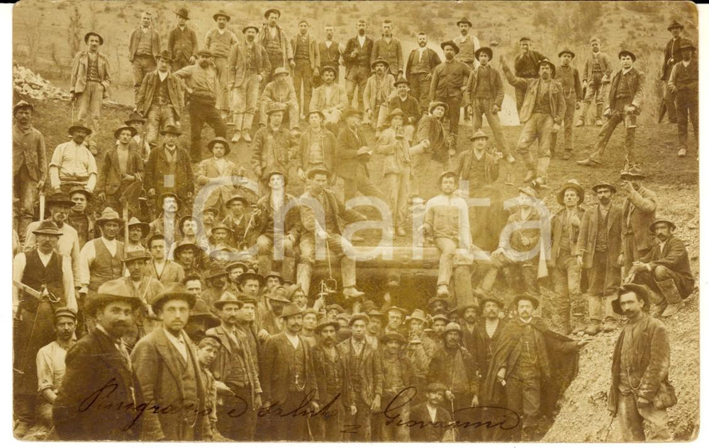 Fotografia d epoca originale 1904 WOCHEINER VELLACH Ferrovie  Maestranze presso galleria in costruzione FOTO 1