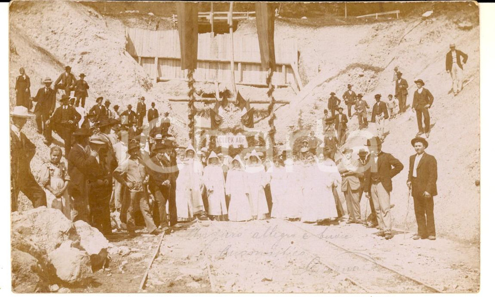 Fotografia d epoca originale 1904 WOCHEINER VELLACH Ferrovie  Apertura del cantiere  Foto cartolina RARA 1