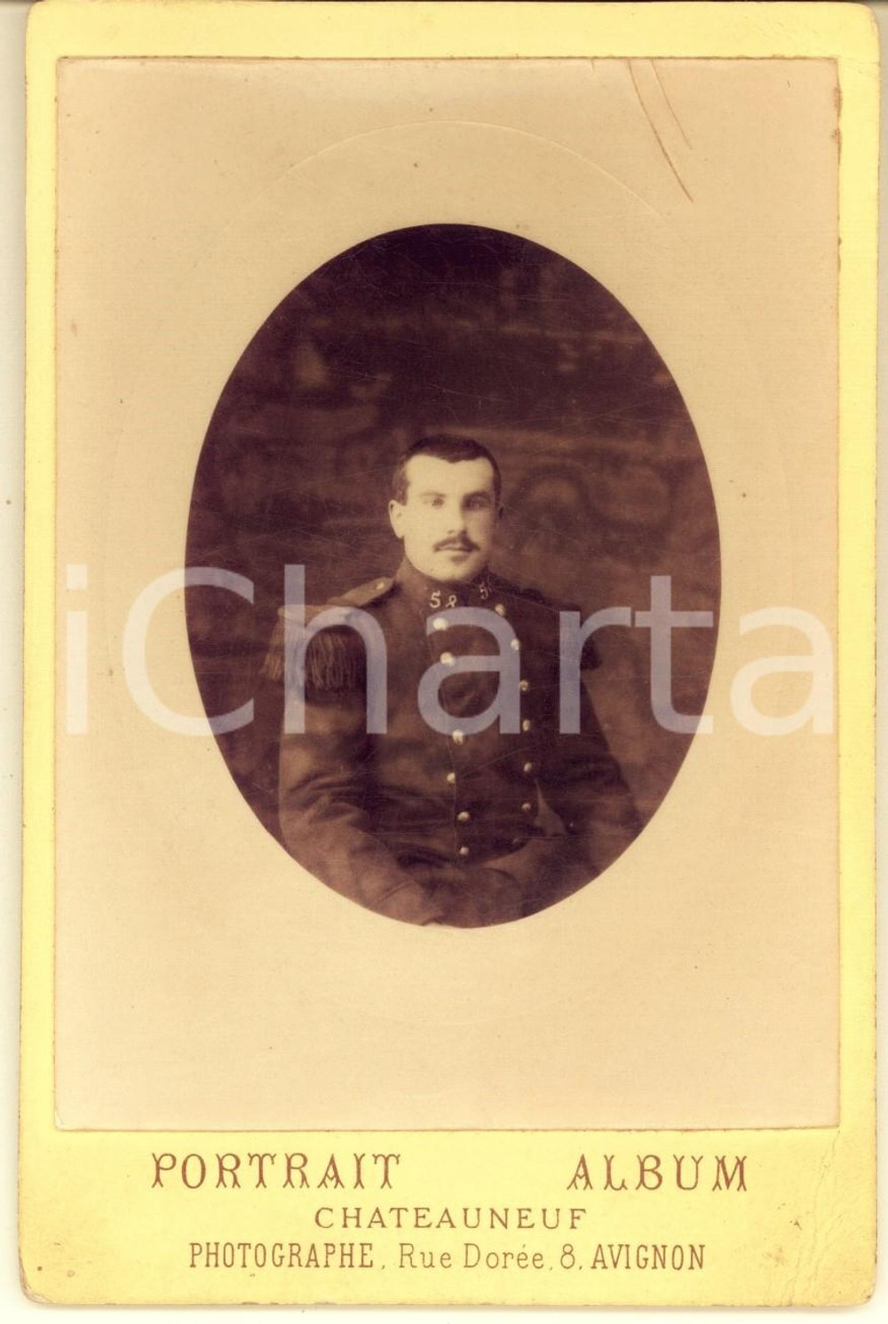 Fotografia d epoca originale 1882 AVIGNON ARMEE DE TERRE Officier du 58e rgt  Photo CHATEAUNEUF 11x16 cm 1
