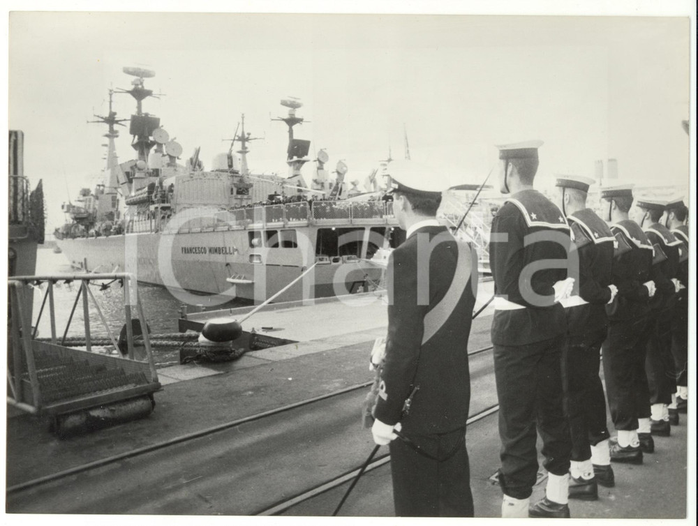 Fotografia d epoca originale 1990 ca GENOVA Partenza cacciatorpediniere Marina Militare FRANCESCO MIMBELLI 1