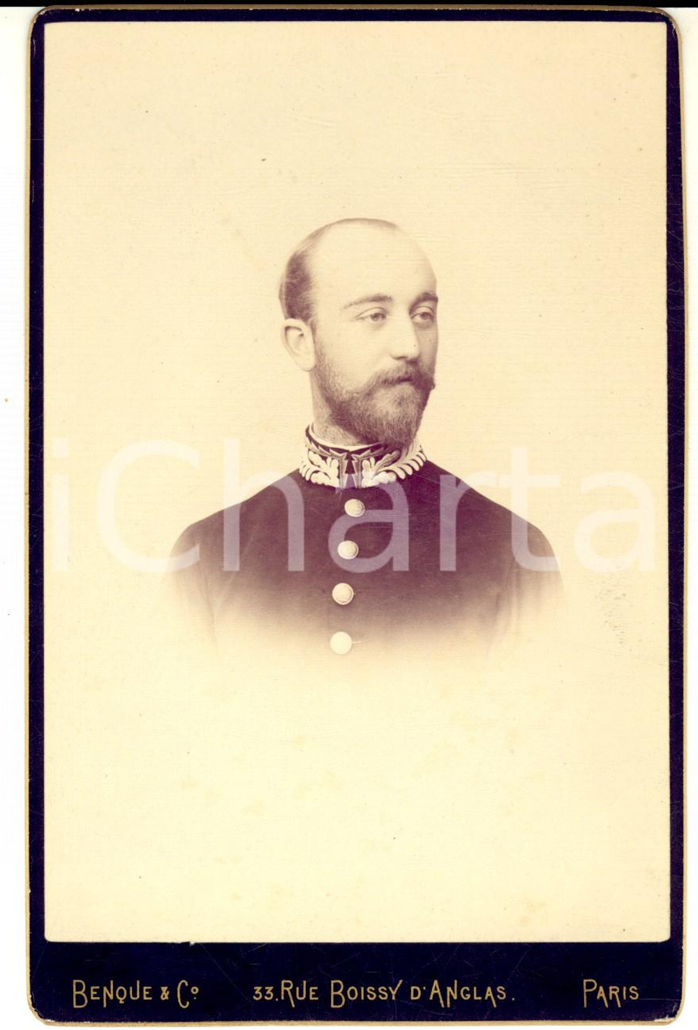 Fotografia d epoca originale 1890 ca PARIS ARMEE FRANCAISE Portrait d officier  Photo BENQUE & C. 11x16 cm 1