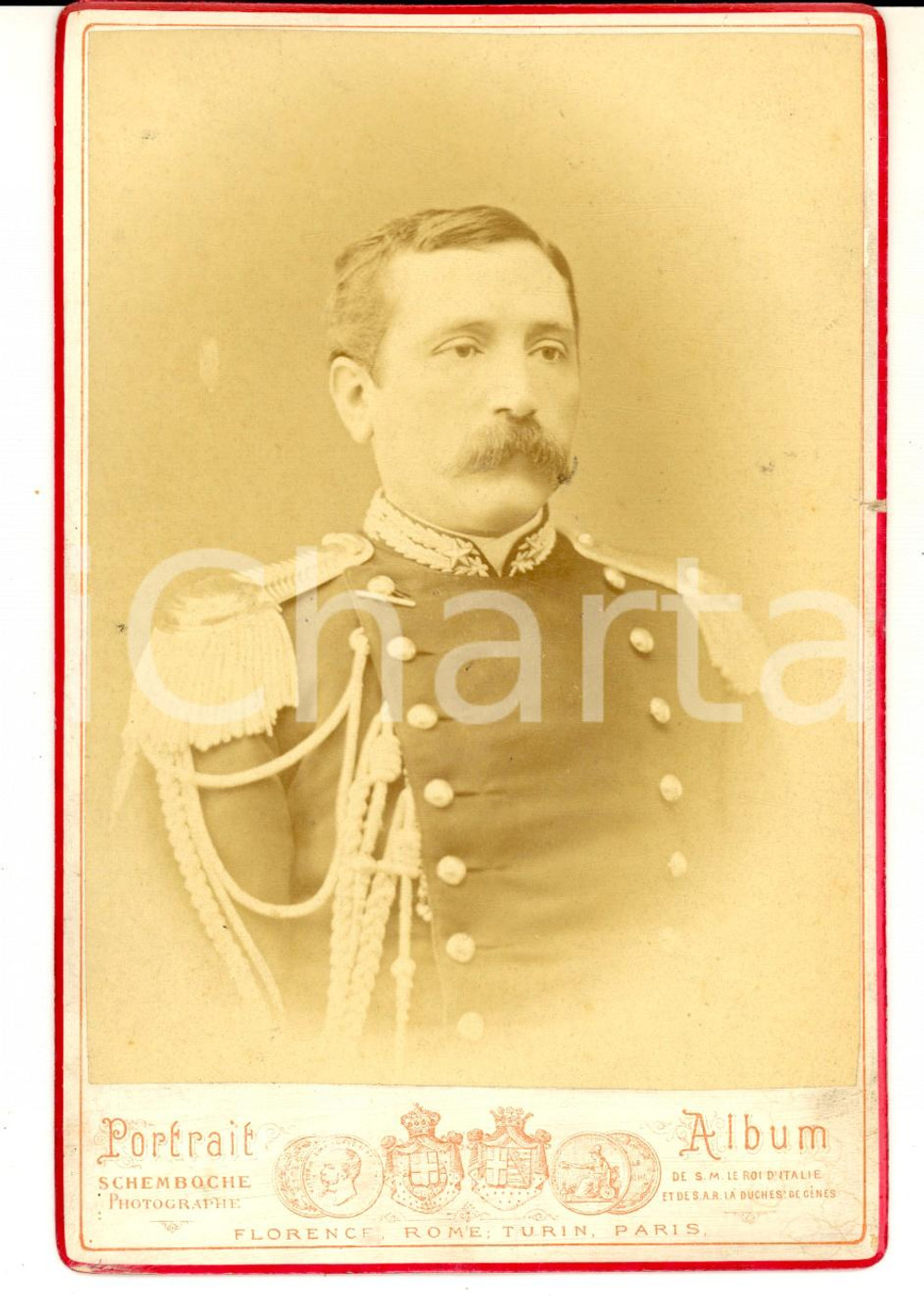 Fotografia d epoca originale 1880 ca TORINO REGIO ESERCITO Ritratto di alto ufficiale Foto SCHEMBOCHE 11x16 1