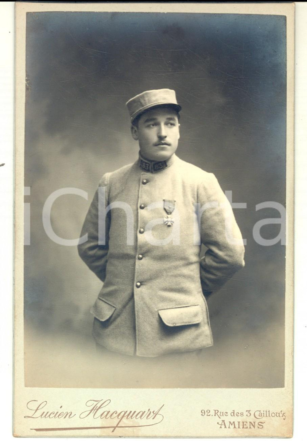 Fotografia d epoca originale 1918 WW1 AMIENS ARMEE DE TERRE Officier 83e rgt  Photo Lucien HACQUART 1