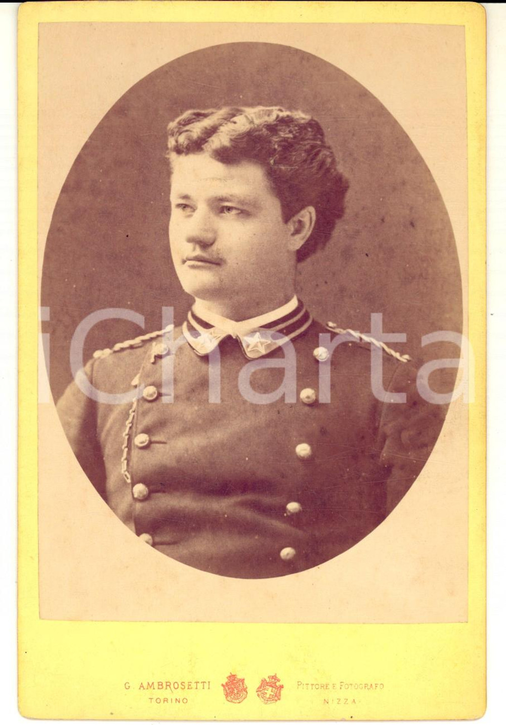 Fotografia d epoca originale 1890 ca NIZZA Ritratto dell ufficiale P. BOSQUEROI  Foto G. AMBROSETTI 11x16 1