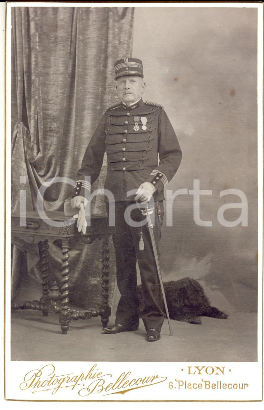 Fotografia d epoca originale 1890 ca LYON ARMEE DE TERRE Portrait d officier  Photo PERRICHON & LAPLACE 1