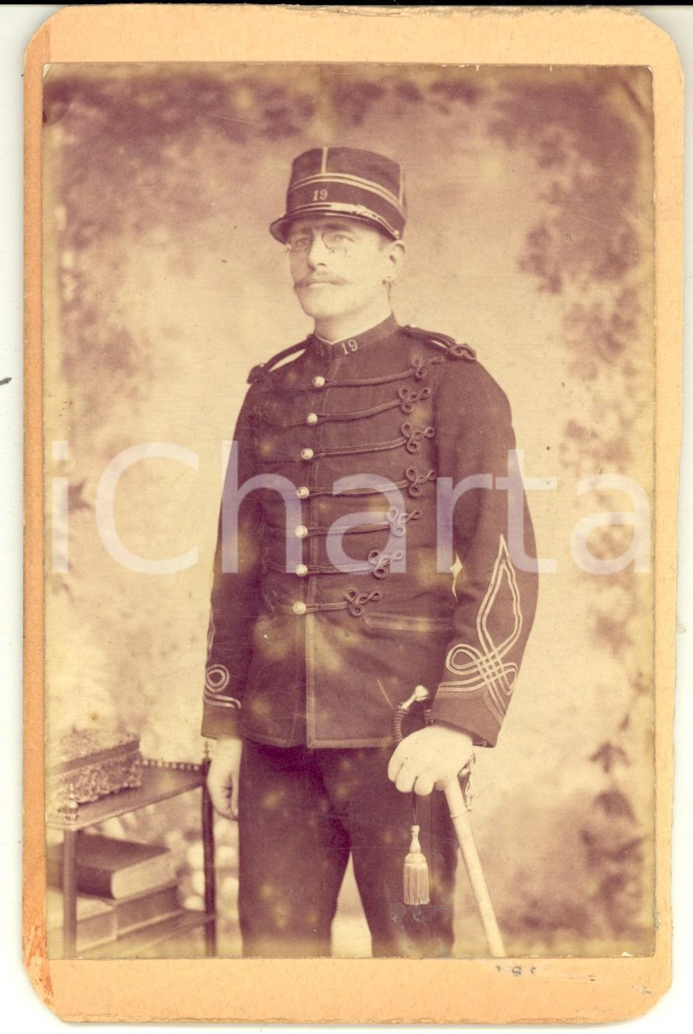 Fotografia d epoca originale 1890 ca FRANCE ARMEE DE TERRE Officier du 19e rgt  Portrait  Photo 11x16 cm 1