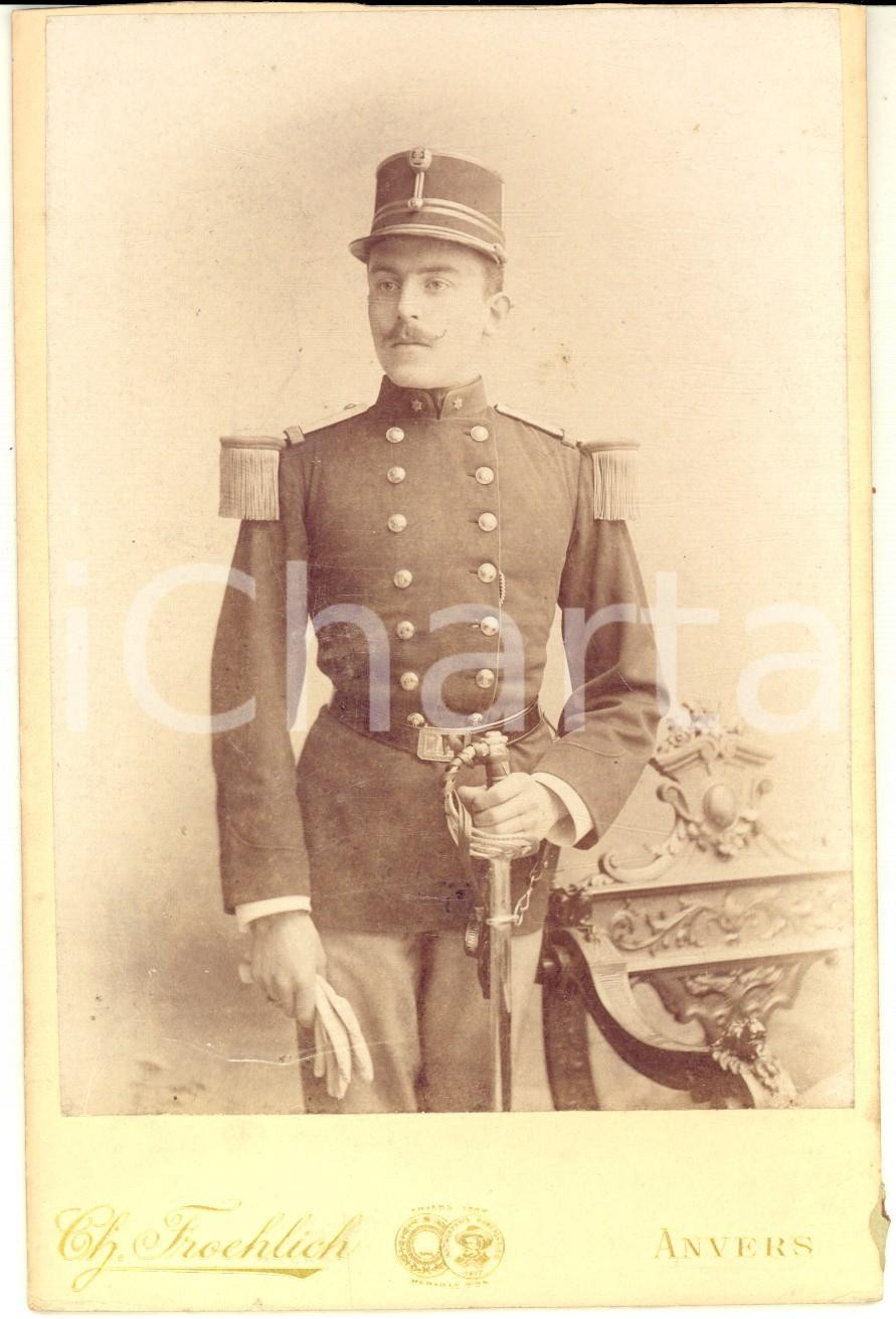 Fotografia d epoca originale 1890 ANVERS Ritratto di ufficiale con la sciabole  Foto Charles FROELICH 11x16 1