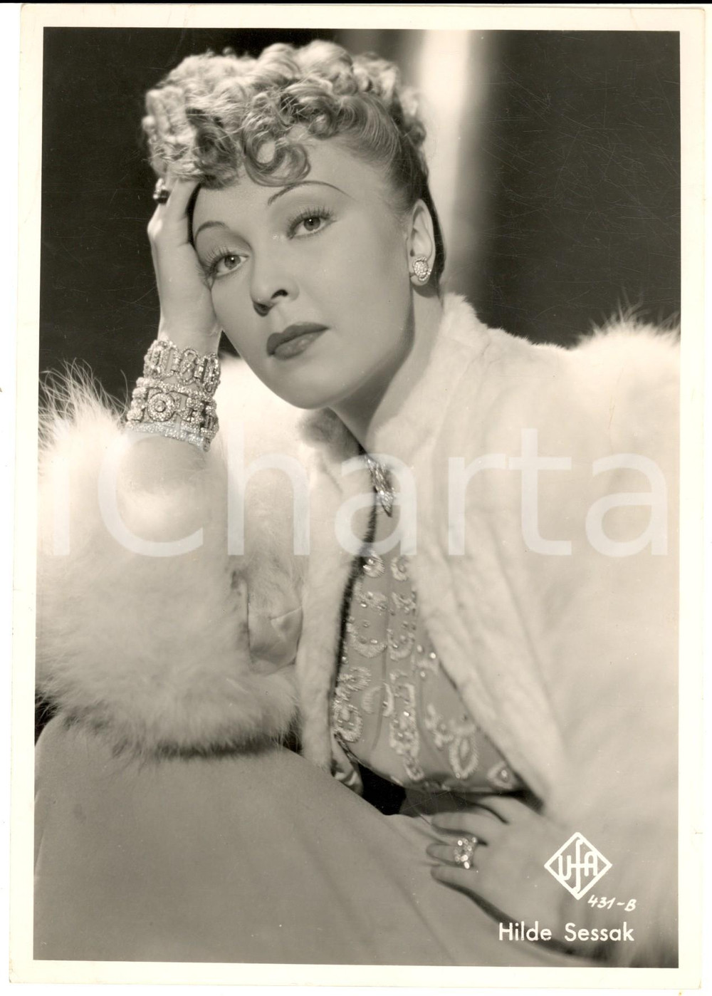 Fotografia d epoca originale 1940 ca GERMANIA CINEMA Ritratto dell attrice Hilde SESSAK in pelliccia Foto 1