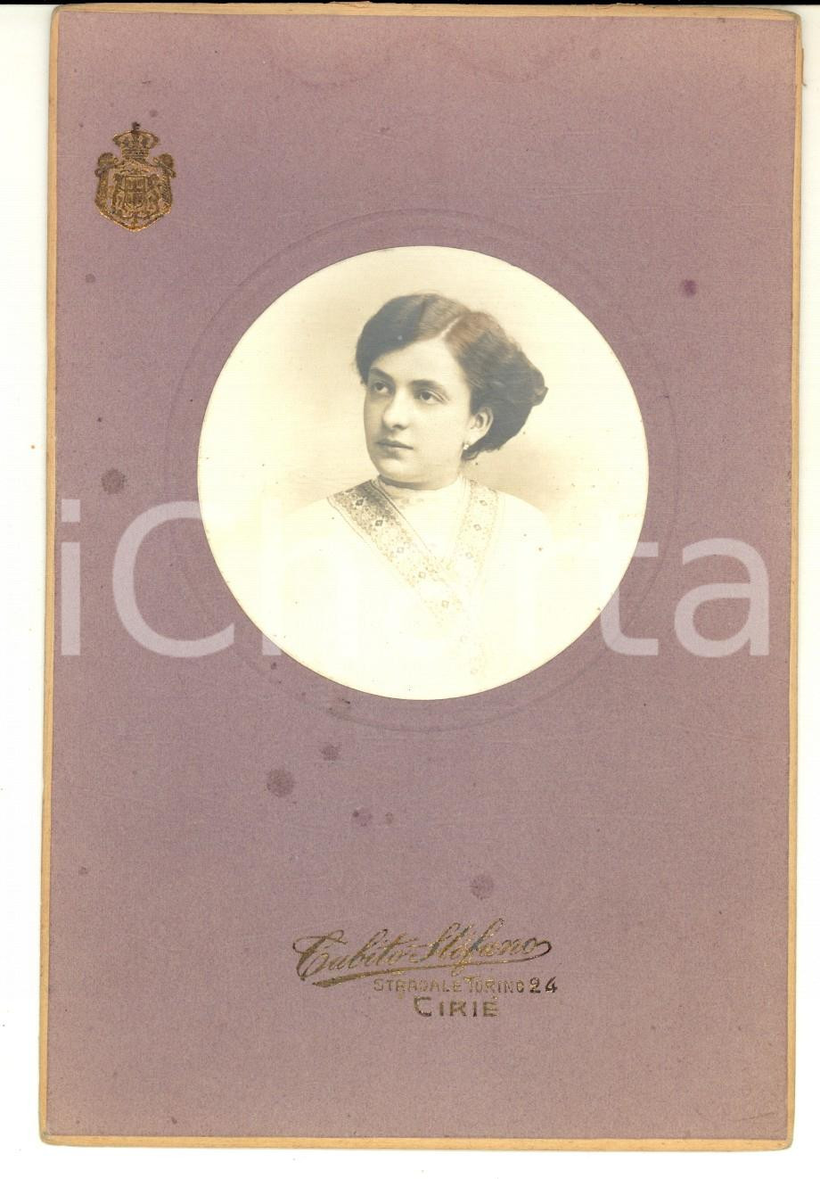 Fotografia d epoca originale 1905 ca CIRIE  Ritratto di donna in abito bianco  Foto Stefano CABITO 12x16 cm 1