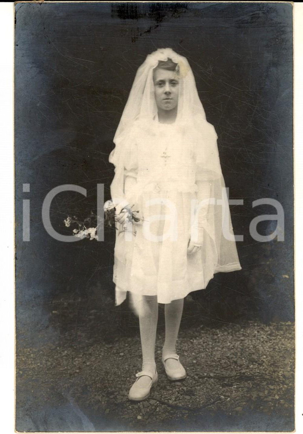 Fotografia d epoca originale 1925 ca ITALIA Bambina nel giorno della Prima Comunione  Foto cartolina VINTAGE 1