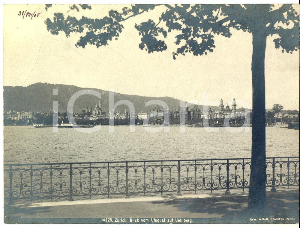 Fotografia d epoca originale 1906 ZURICH Blick vom Utoquai auf Uetliberg  VINTAGE photo 22x17 cm 1