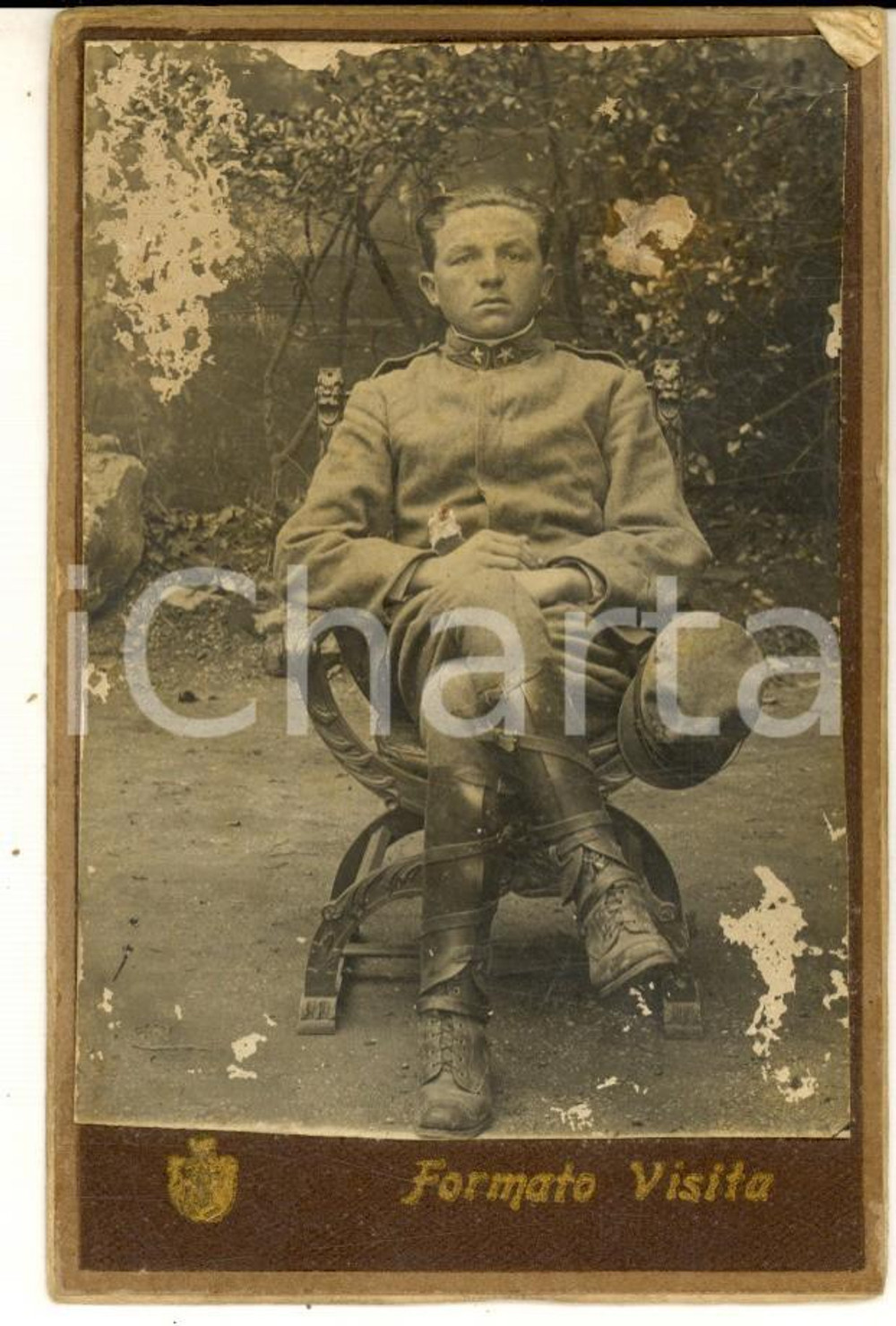 Fotografia d epoca originale 1910 ca TREVISO Ritratto di ufficiale seduto  Foto ZAGNI CDV DANNEGGIATA 1