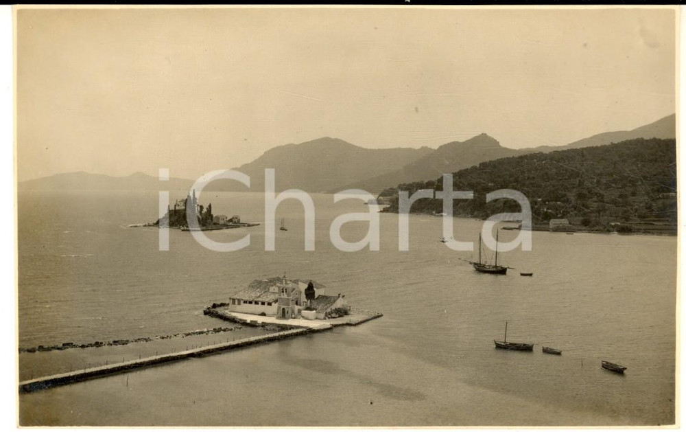 Fotografia d epoca originale 1927 CORFU  GRECIA Veduta panoramica aerea  Foto VINTAGE ANIMATA barche 1