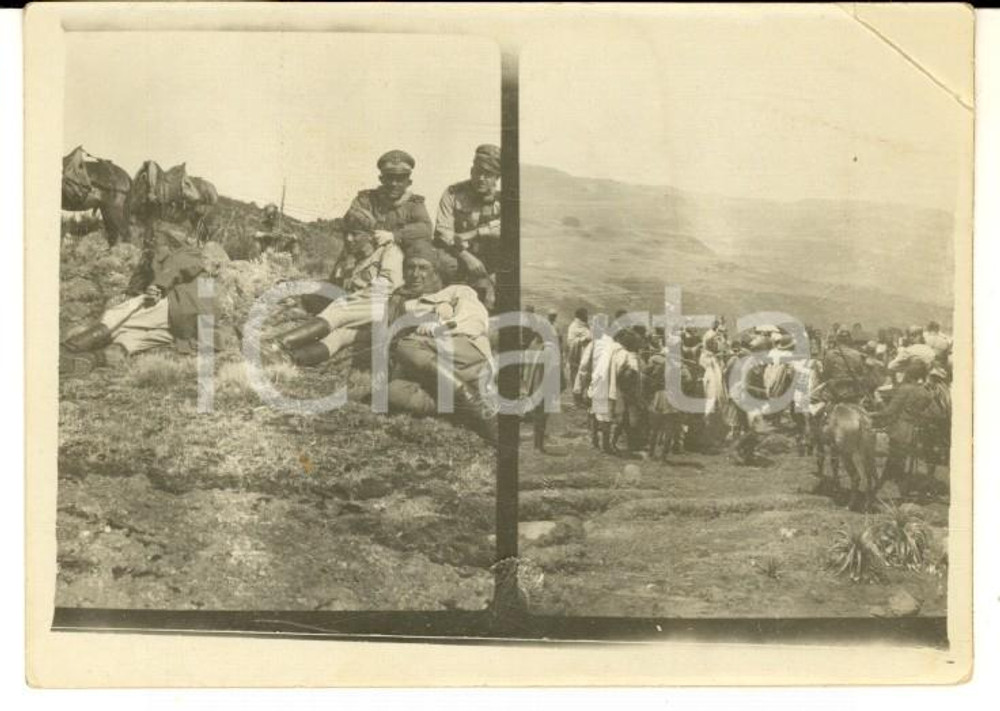 1935 ca ETIOPIA KIERO' Ufficiali italiani all'arrivo tra la popolazione FOTO 9x6