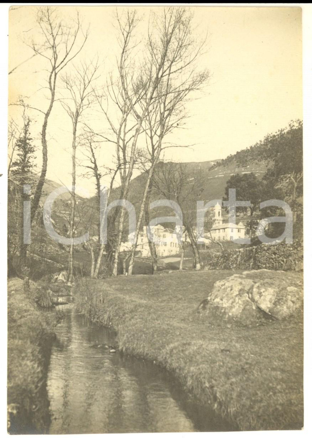 Fotografia d epoca originale 1920 ca SAN CARLO DI CESE GE Veduta del paese con torrente  Foto VINTAGE 9x15 1