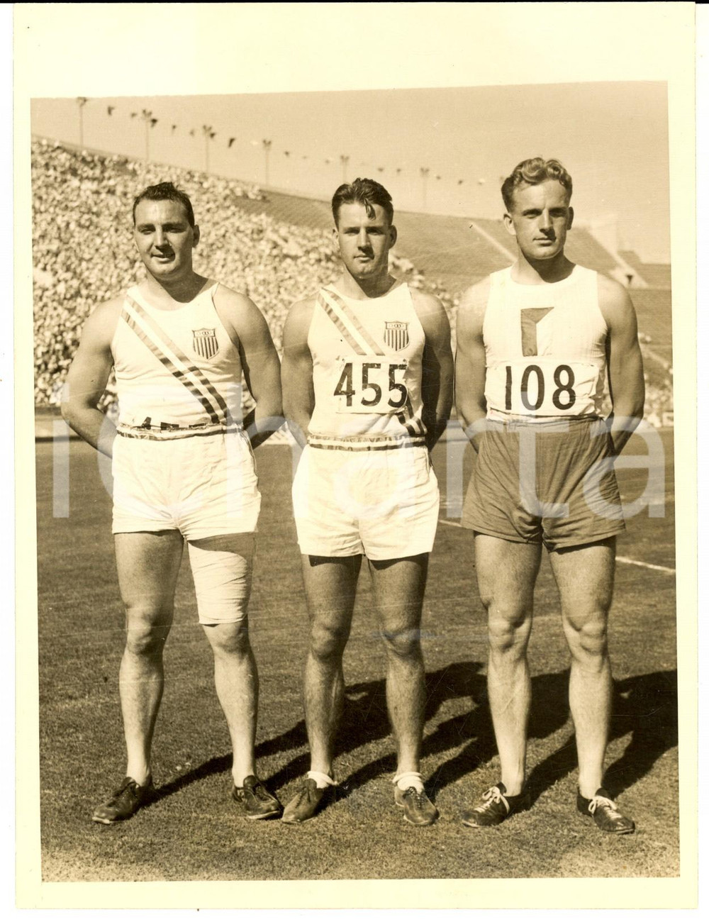 Fotografia d epoca originale 1932 LOS ANGELES Olympics  Shot put  Leo SEXTON Harlow ROTHERT Frantisek DOUDA 1