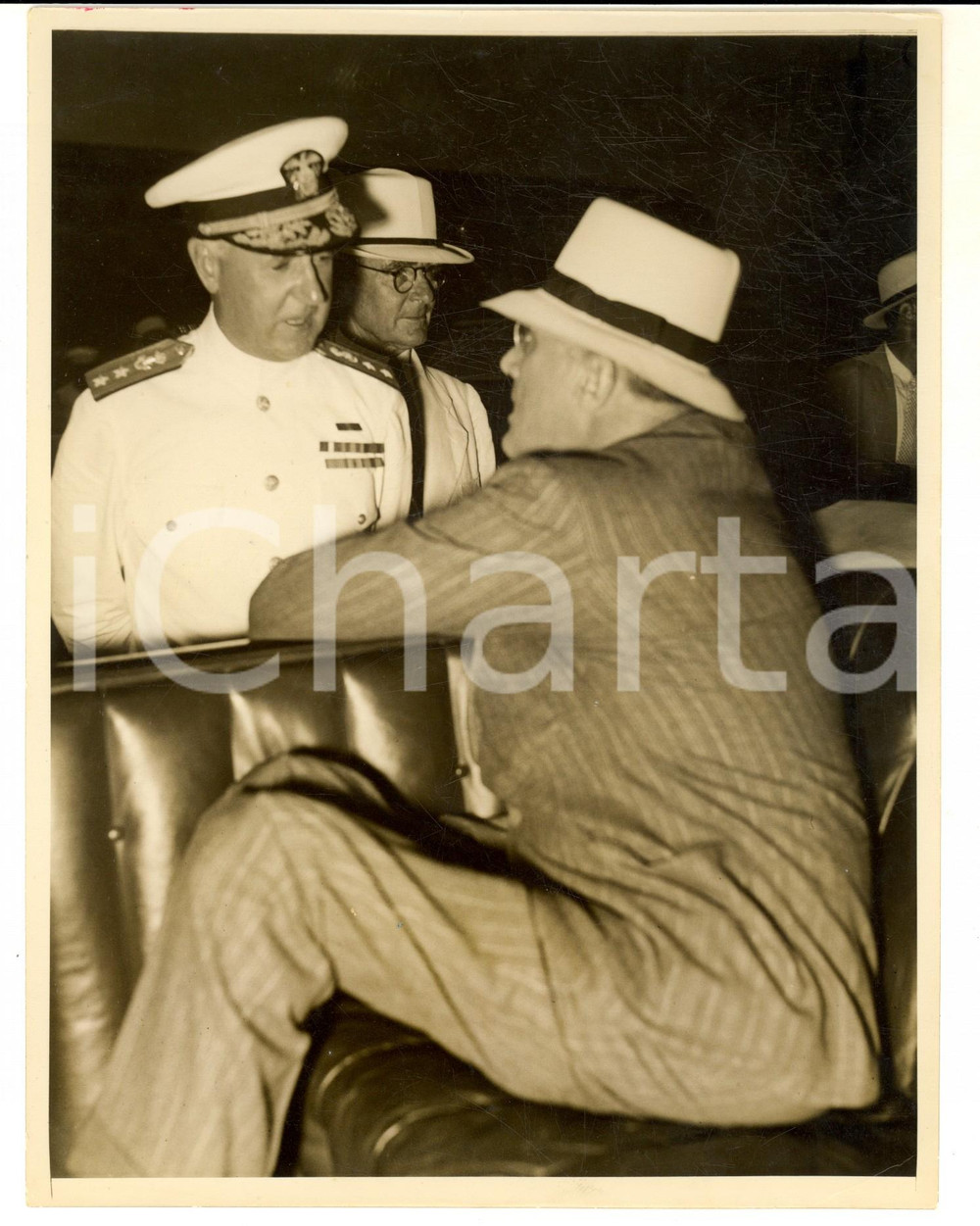 Fotografia d epoca originale 1934 USA Franklin ROOSEVELT with admiral David Foote SELLERS moving to Hawaii 1