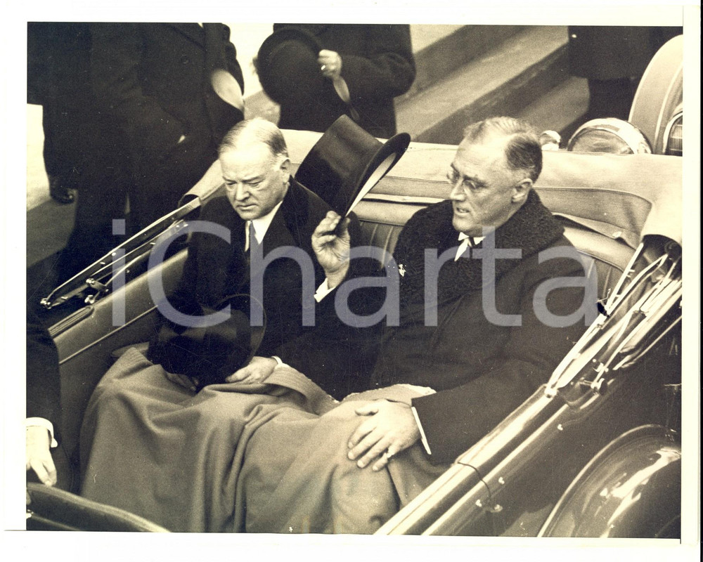 Fotografia d epoca originale 1933 WASHINGTON Franklin ROOSEVELT and Herbert HOOVER to Inauguration Ceremony 1