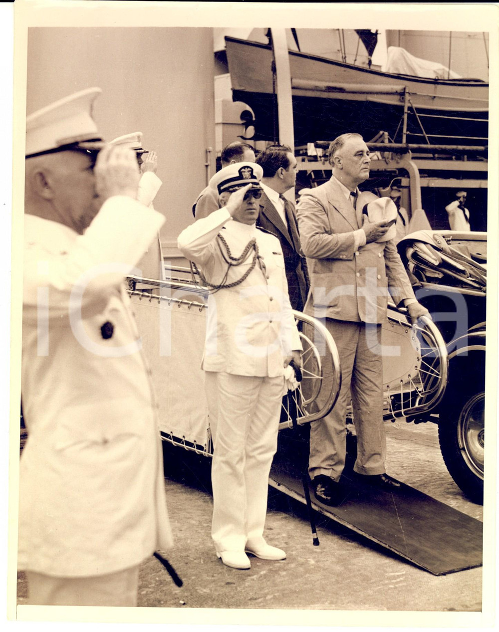 Fotografia d epoca originale 1940 CRISTOBAL PANAMA Canal Zone  Franklin ROOSEVELT arriving for inspection 1