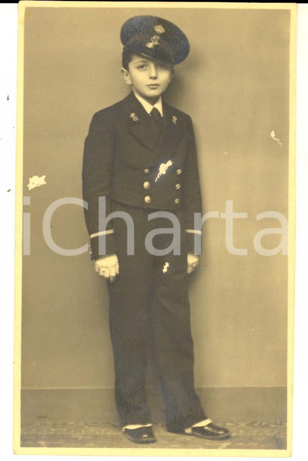 Fotografia d epoca originale 1935 PIACENZA Ritratto di bambino in divisa da collegiale  Foto cartolina 1
