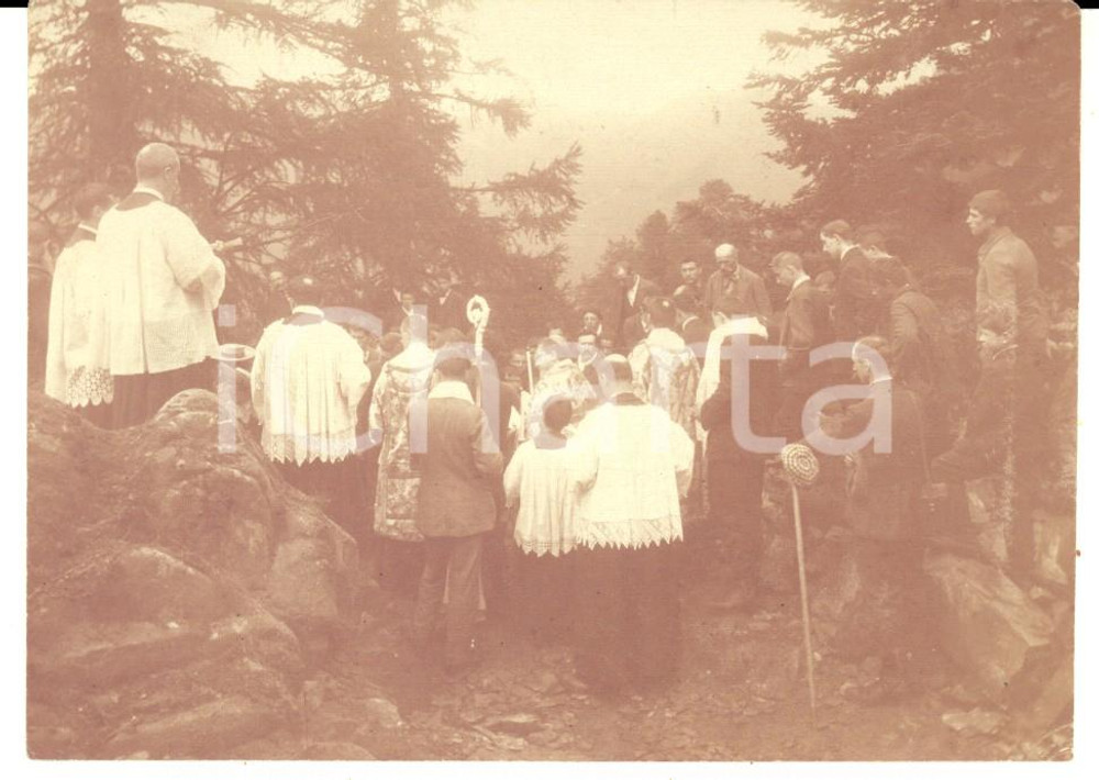 1907 ALPI LOMBARDIA (?) Messa con il vescovo in montagna *Foto VINTAGE 12x8 cm