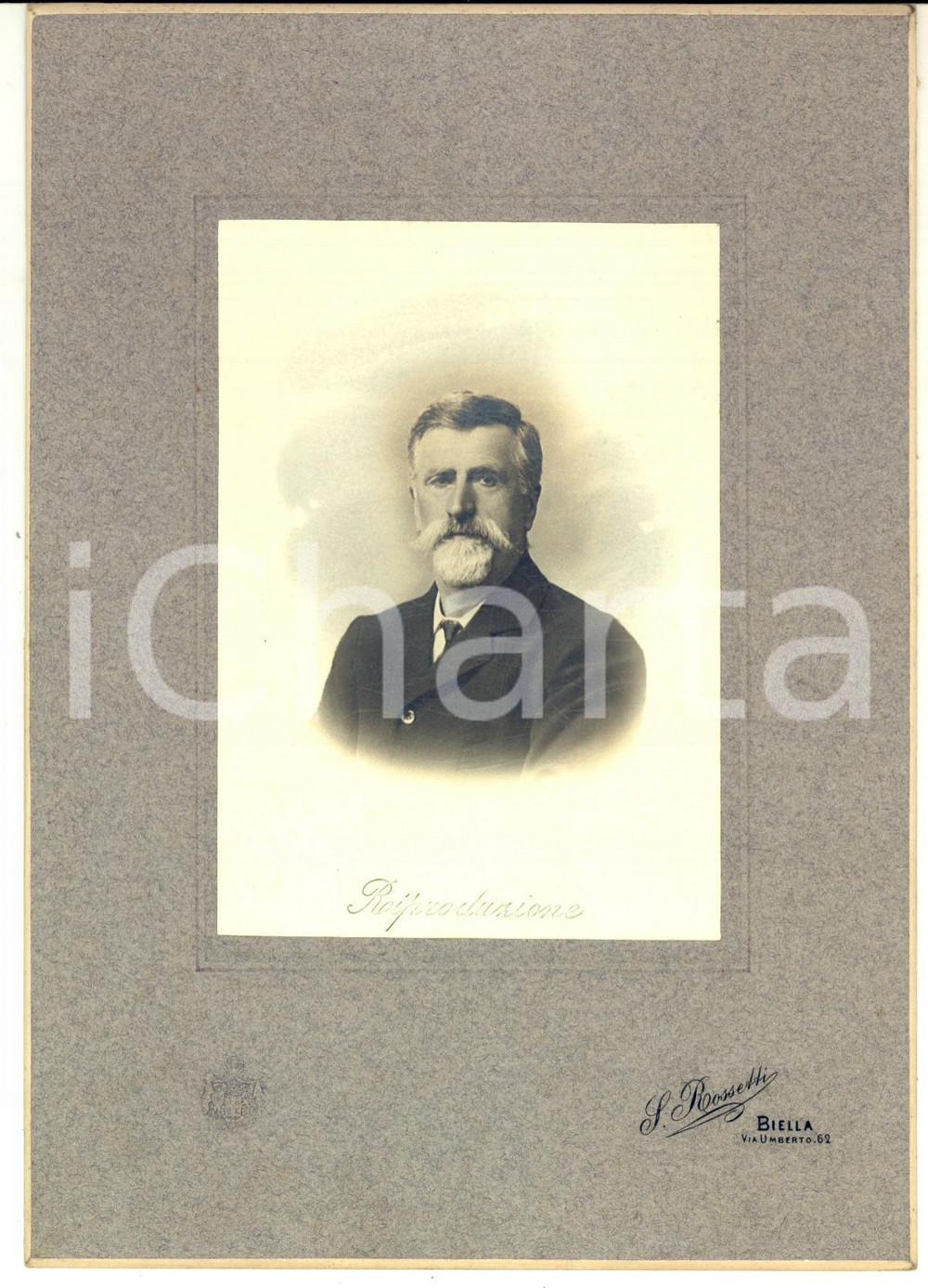 Fotografia d epoca originale 1910 ca BIELLA Ritratto maschile di profilo Foto S. ROSSETTI 15x21 cm 1