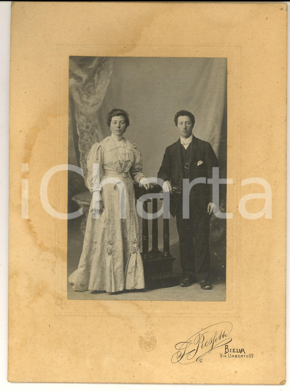 1905 ca BIELLA Ritratto di una coppia di sposi *Foto S. ROSSETTI 15x21 cm