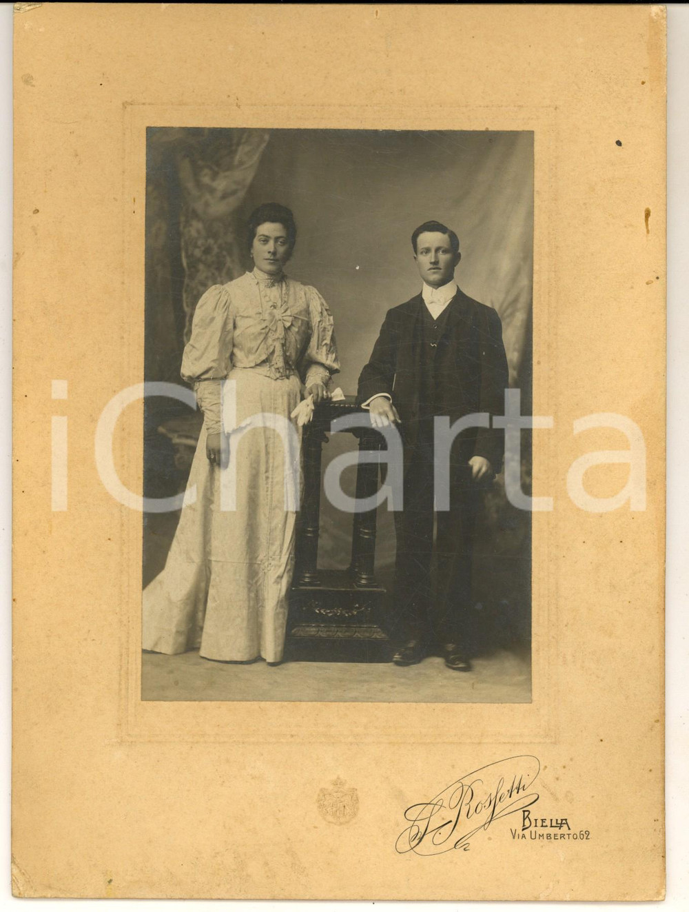 Fotografia d epoca originale 1907 ROSAZZA Giorgio GILARDI con la moglie nel giorno delle nozze Foto ROSSETTI 1