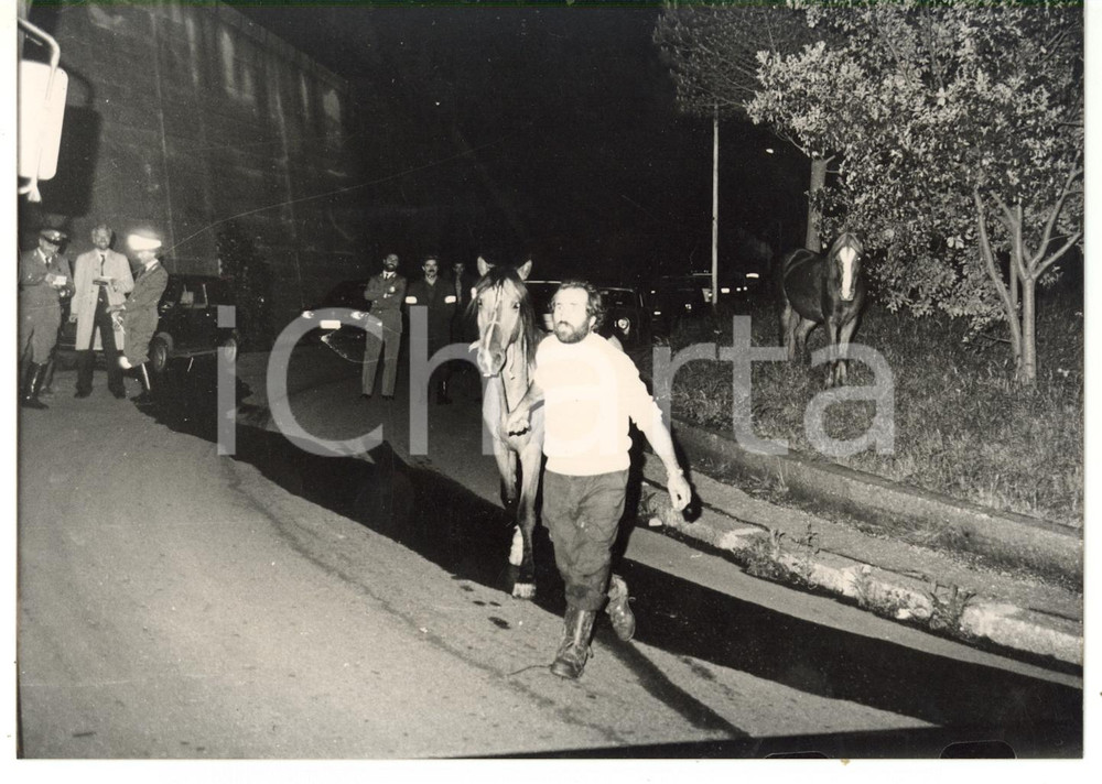 Fotografia d epoca originale 1987 GENOVA Polizia durante operazioni di recupero cavalli Foto CURIOSA 1
