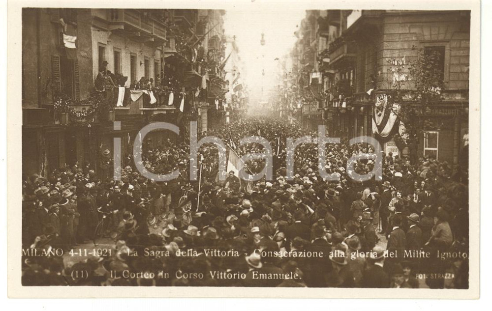 Cartolina originale da collezione 1921 MILANO Sagra della Vittoria  Il corteo in corso Vittorio Emanuele 1