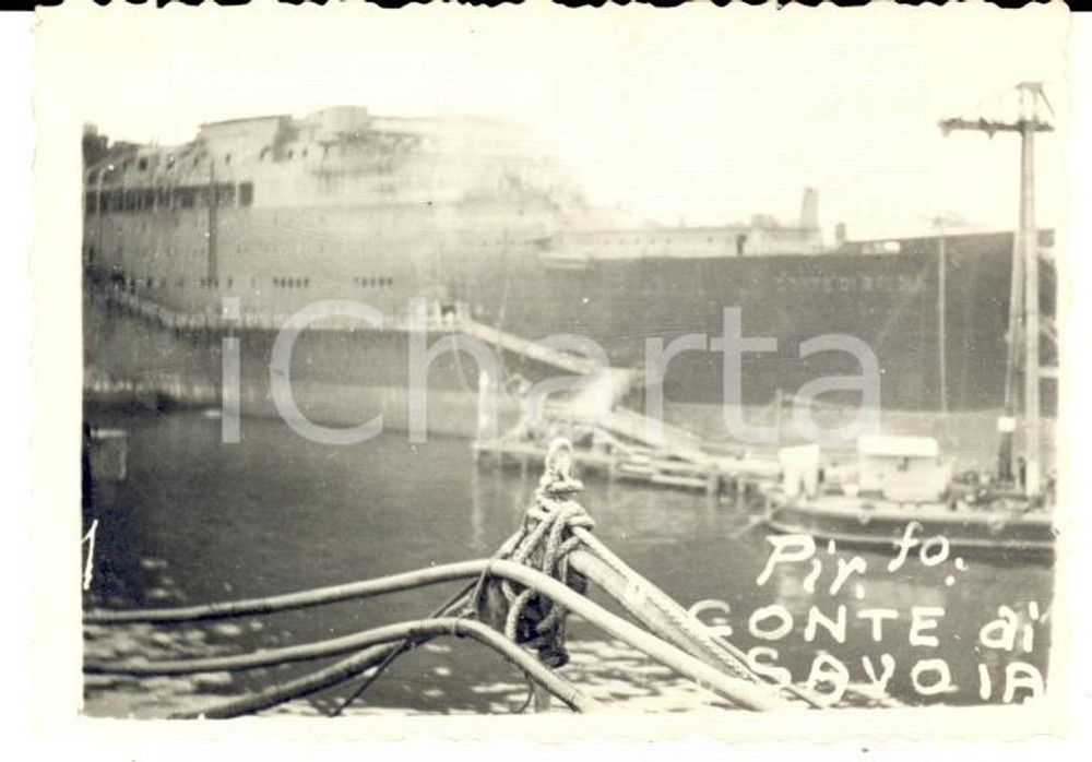 Fotografia d epoca originale 1935 ca TRIESTE Piroscafo CONTE DI SAVOIA in porto Fotografia 9x6 cm 1