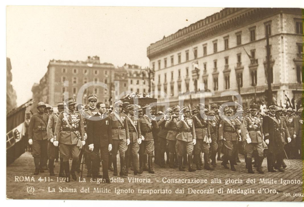 Cartolina originale da collezione 1921 ROMA Sagra della Vittoria  Decorati Medaglia d Oro con salma Milite Ignoto 1