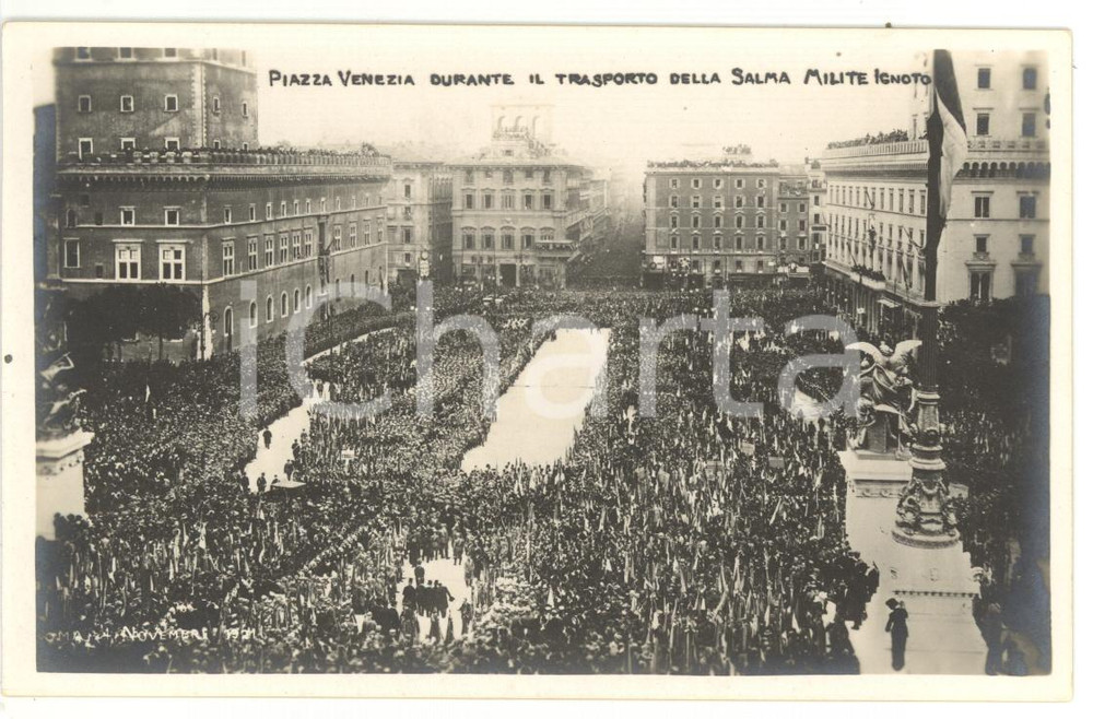 Cartolina originale da collezione 1921 ROMA Piazza Venezia  Sagra della Vittoria  Trasporto salma Milite Ignoto 1