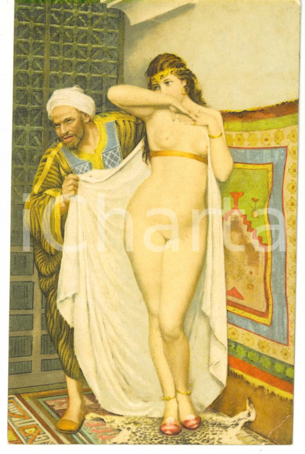 Cartolina originale da collezione 1910 ca SALON DE PARIS Fabio FABBI  Vendita di schiava Cartolina NV 1
