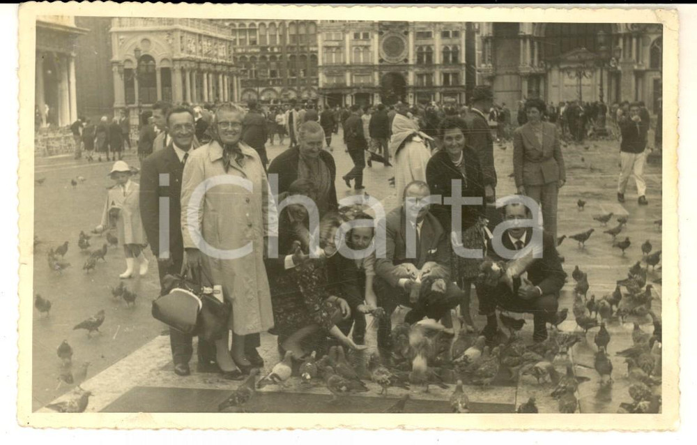 Fotografia d epoca originale 1960 ca VENEZIA Piazza San Marco  Turisti tra i piccioni  Foto VINTAGE 1