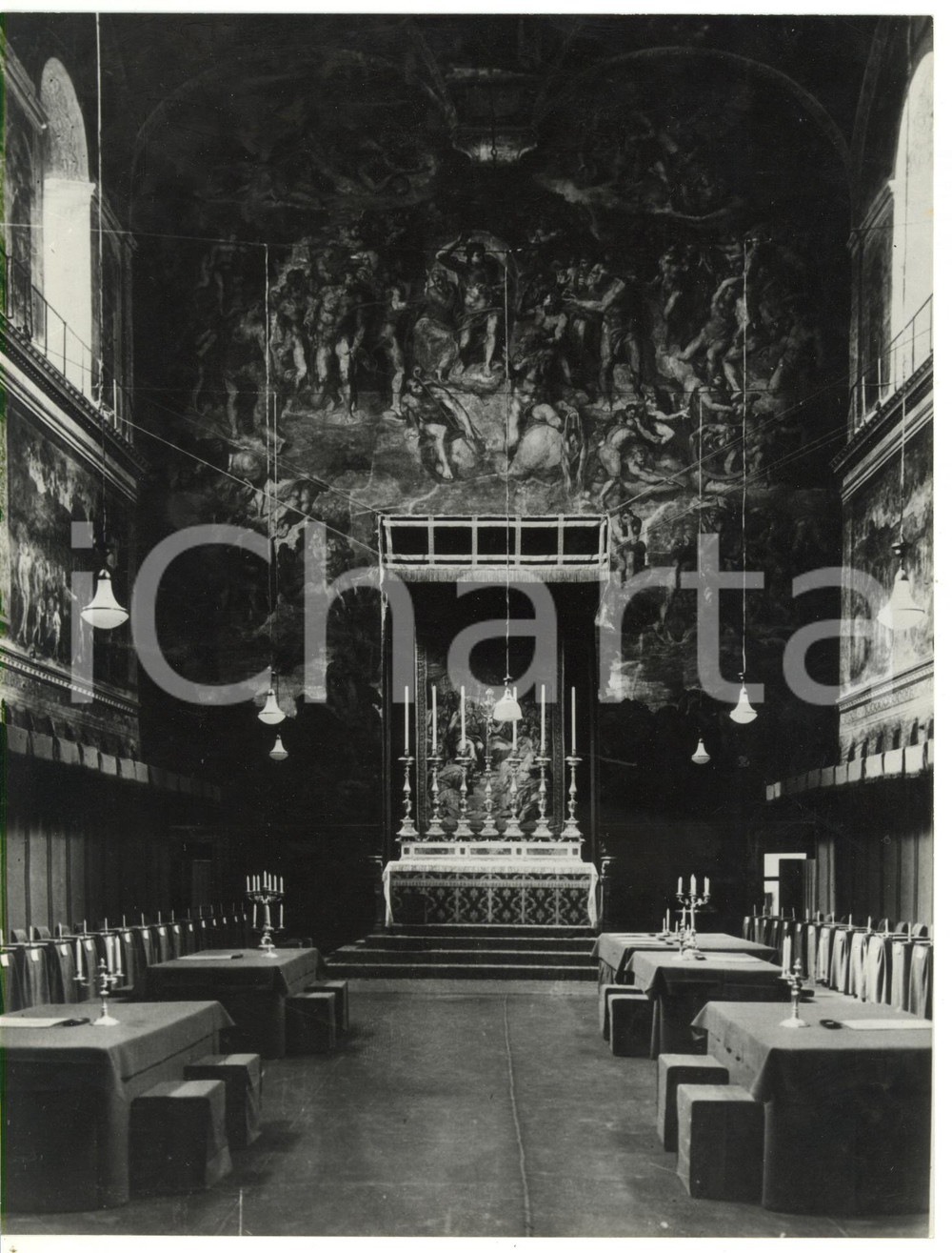 Fotografia d epoca originale 1955 ca CITTA  DEL VATICANO Veduta della Sala del Conclave Foto 18x24 cm 1