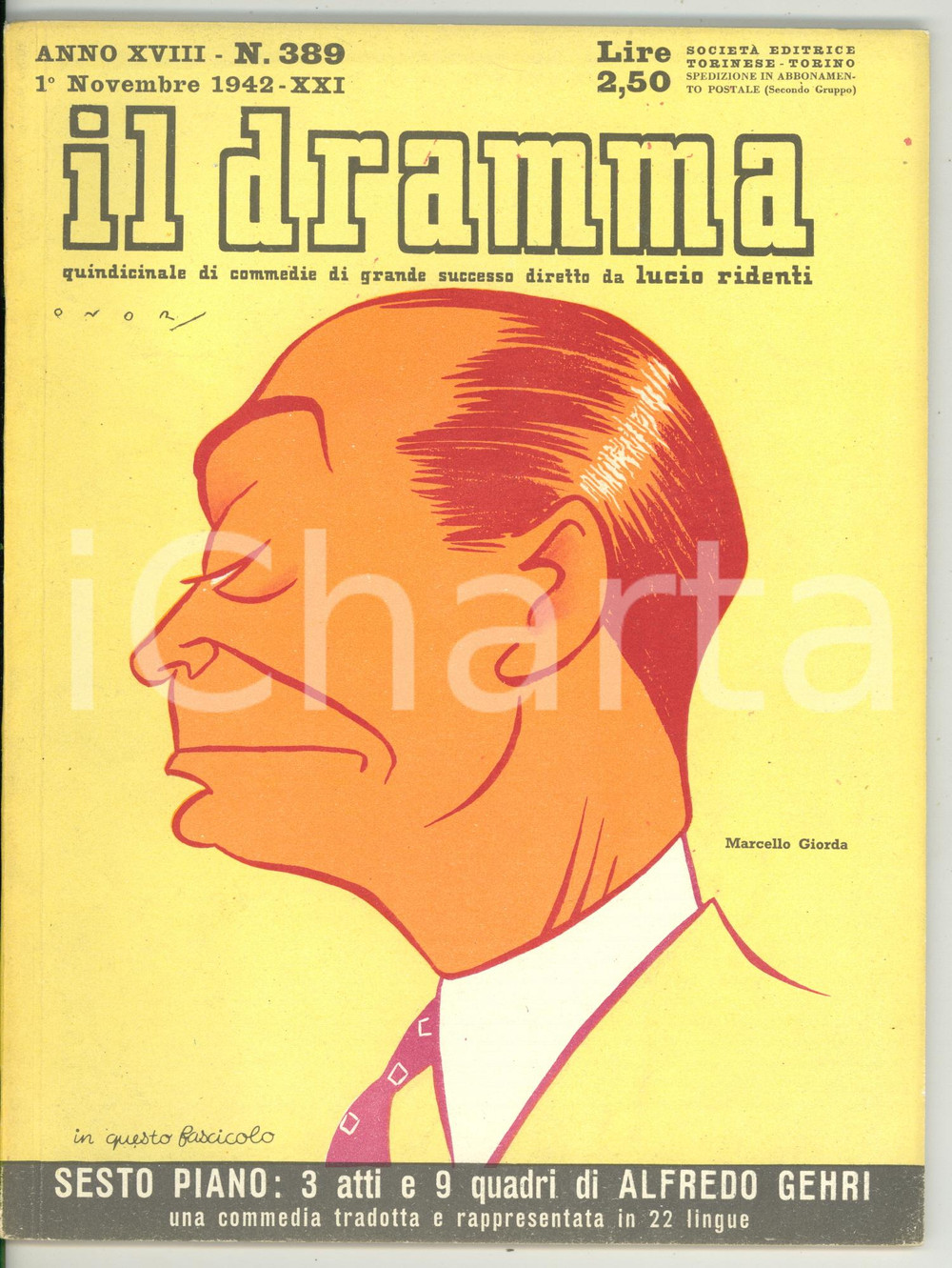 Giornale, rivista storica 1942 IL DRAMMA Alfredo GEHRI Sesto piano Ill. ONORATO Anno XVIII n° 389 1