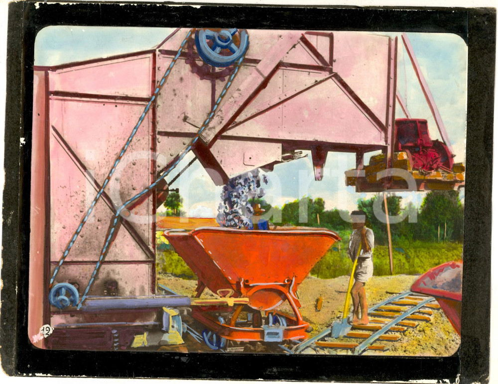 Fotografia d epoca originale 1955 ca STRADELLA ? Operaio in una centrale di betonaggio FOTO COLORATA A MANO 1