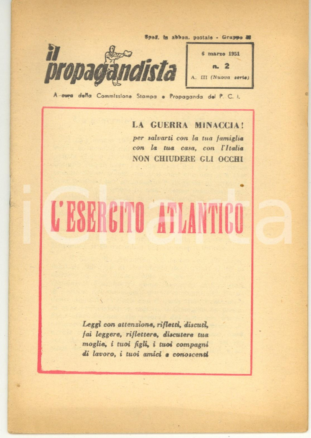 Libro, pubblicazione d epoca 1951 PCI  IL PROPAGANDISTA L esercito atlantico  La guerra minaccia nÂ° 2 1