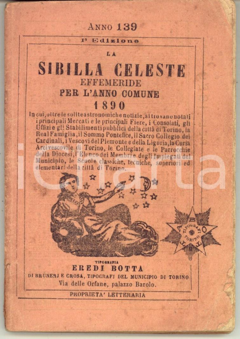 Libro, pubblicazione d epoca 1890 TORINO La Sibilla Celeste  Effemeride per l anno comune 1890  Eredi BOTTA 1