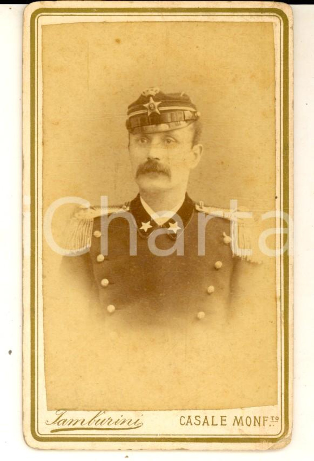 Fotografia d epoca originale 1870 ca CASALE MONFERRATO  REGNO D ITALIA Ufficiale 2Â° reggimento Foto CDV 1