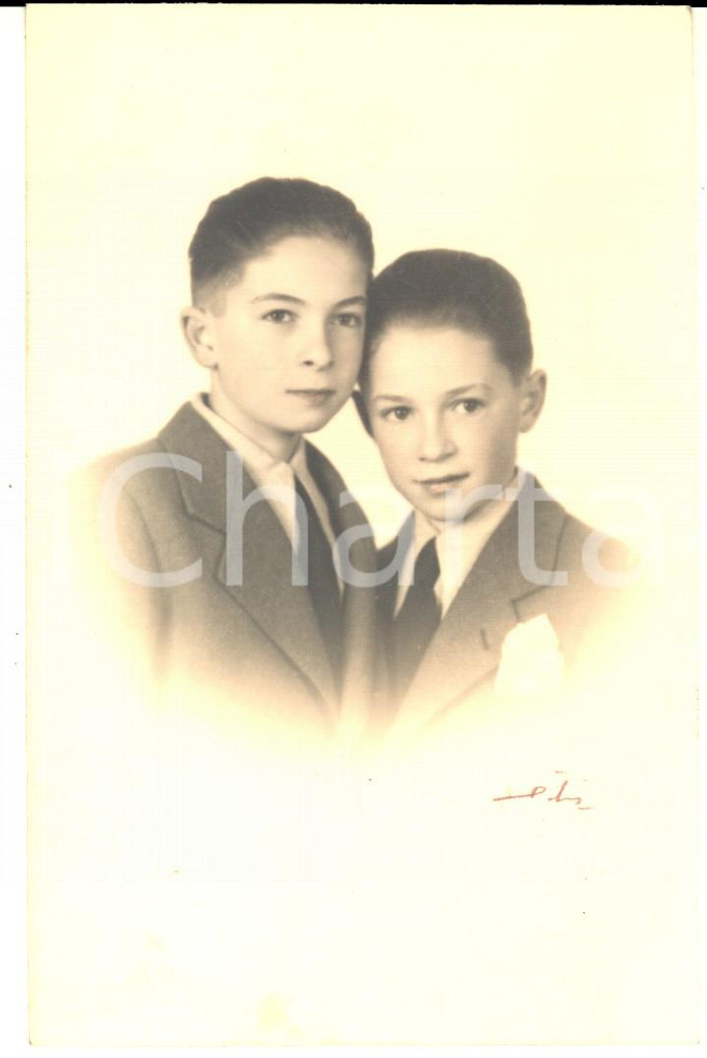 Fotografia d epoca originale 1940 MILANO Ritratto di Giulio GROPPI con il fratello  Foto cartolina PETRI 1