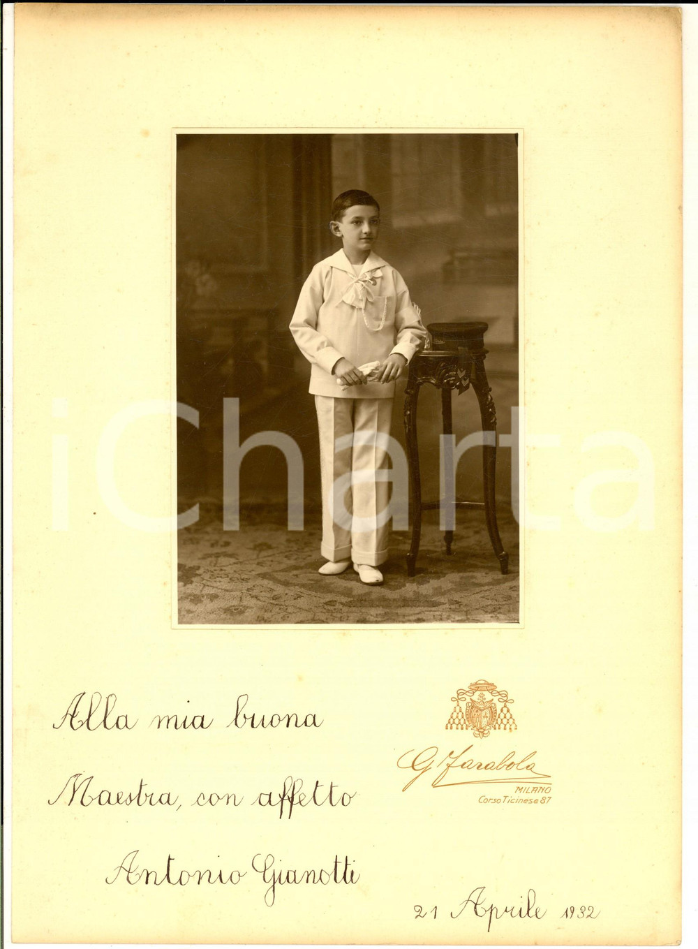 Fotografia d epoca originale 1932 MILANO Istituto ZACCARIA Ritratto alunno Antonio GIANOTTI Foto 22x28 cm 1