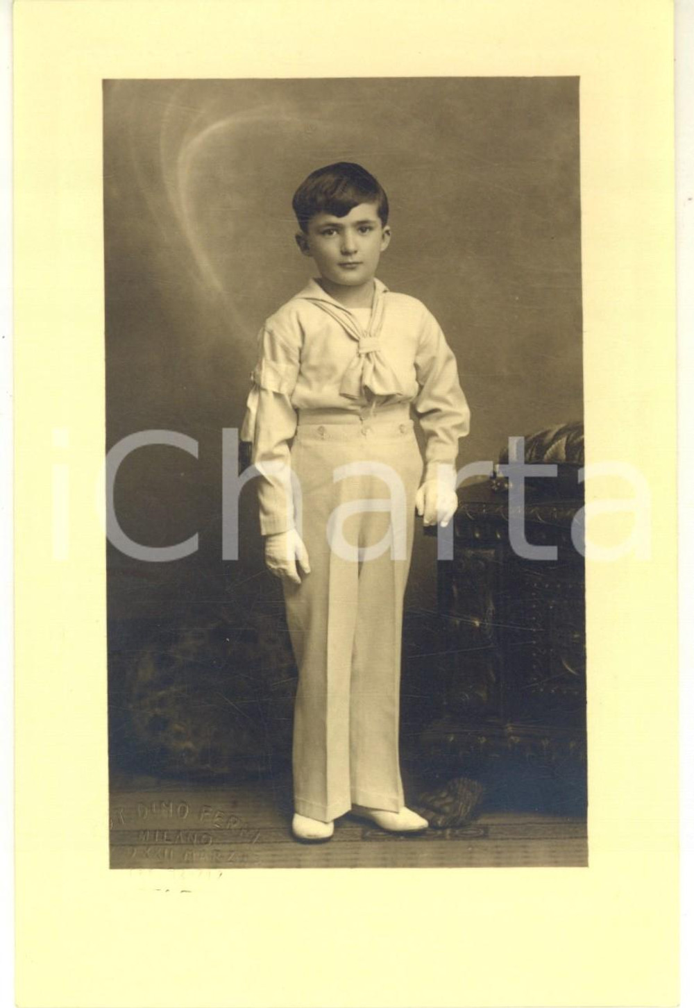 Fotografia d epoca originale 1932 MILANO Ritratto del piccolo Alberto BOLOGNINI  Prima Comunione Foto 1
