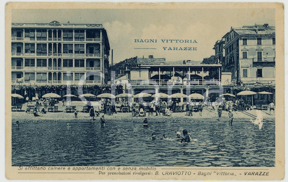 Cartolina originale da collezione 1915 ca VARAZZE SV Veduta dei BAGNI VITTORIA Cartolina animata FP VG 1